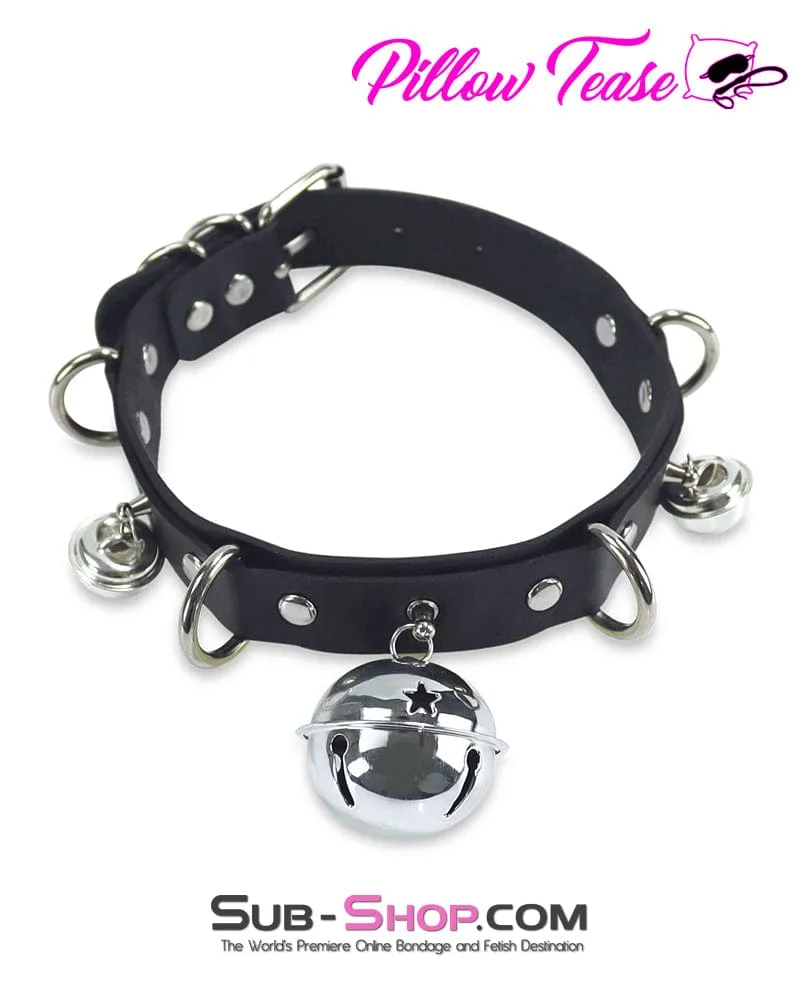 0813DL      Slave Pet Belled Black Bondage Collar