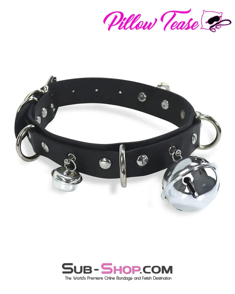 0813DL      Slave Pet Belled Black Bondage Collar