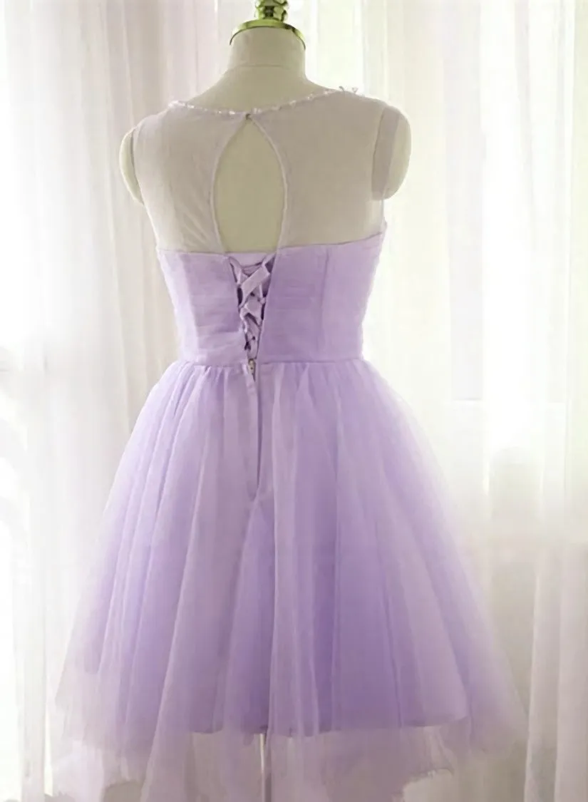 Adorable Light Purple Round Neckline Beaded Short Prom Dress, Cute Homecoming Dress