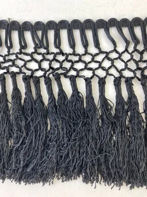 Antique Victorian Black Silk Fringe Trim, 2.4m