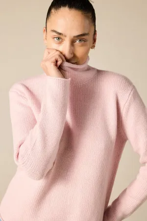 Cashmere Frankie Relaxed Funnel Neck in Prettiest Pink