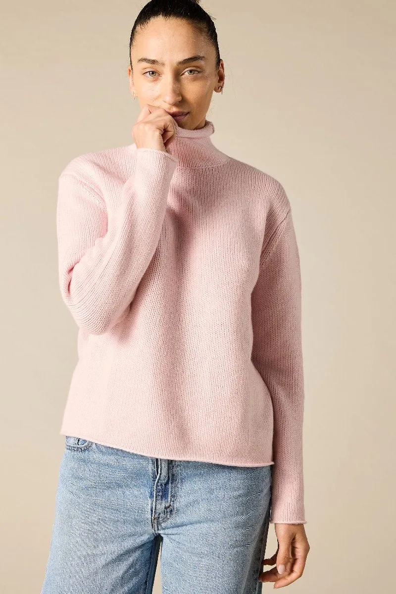 Cashmere Frankie Relaxed Funnel Neck in Prettiest Pink