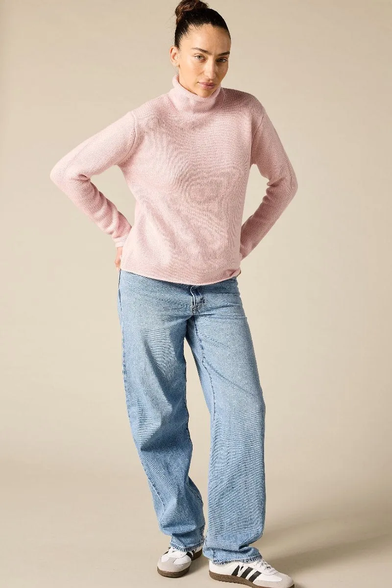 Cashmere Frankie Relaxed Funnel Neck in Prettiest Pink