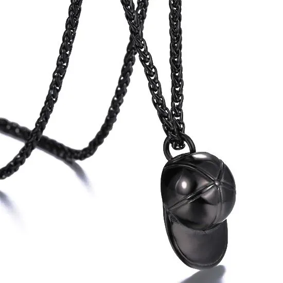 Classy Men Black Baseball Cap Pendant Necklace