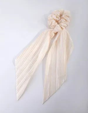 Cream Pleated Scarf Scrunchie