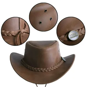 Genuine Leather Wide Brim Cowboy Aussie Style Western Outback Hat Men's & women