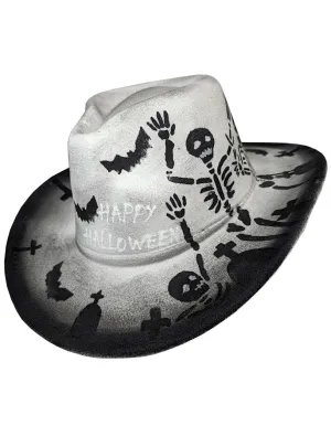 Happy Halloween White Horror Printed Cowboy Costume Hat