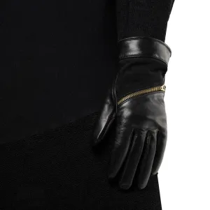 Jacqueline 2 - Women's Cashmere Lined Leather Gloves with Zip Detail