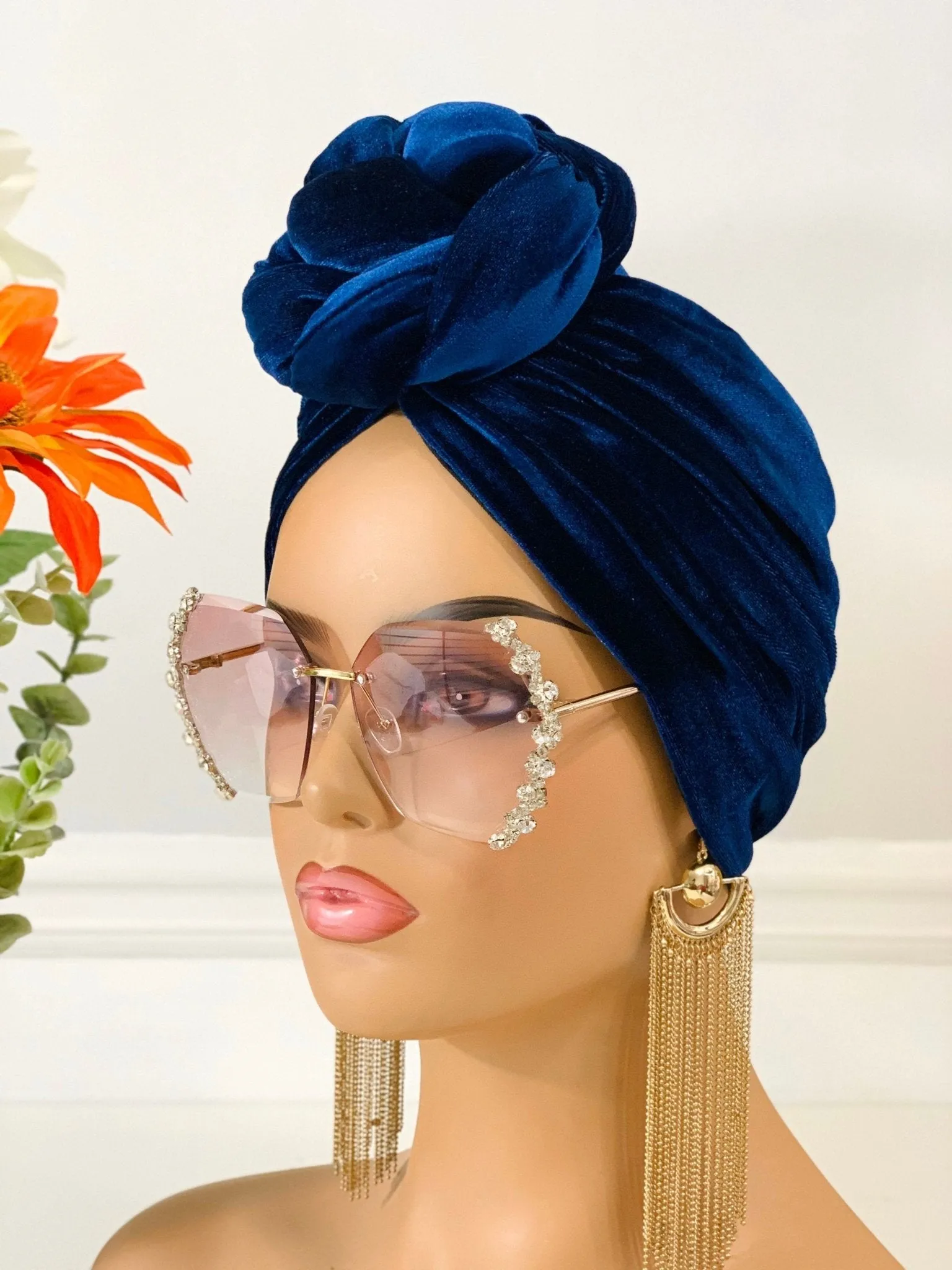 Navy Luxurious Velvet Pre-Tied Headband