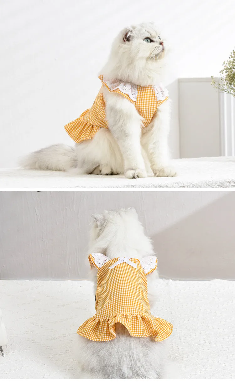 Pet Cat Skirt Summer Breathable White Lace Collar