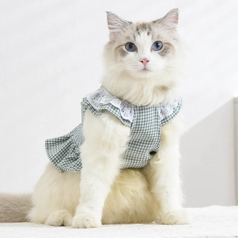 Pet Cat Skirt Summer Breathable White Lace Collar