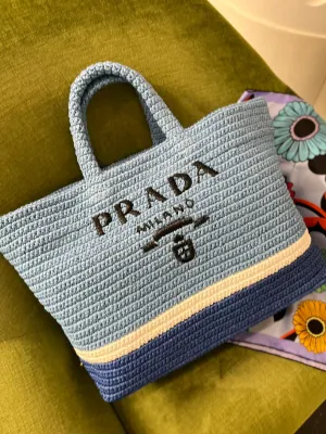 Prada Large Raffia Tote Bag Exclusive (Celeste/Blue)