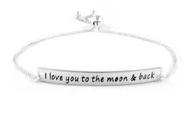 "I Love You to the Moon & Back" Bracelet in Solid Sterling Silver.