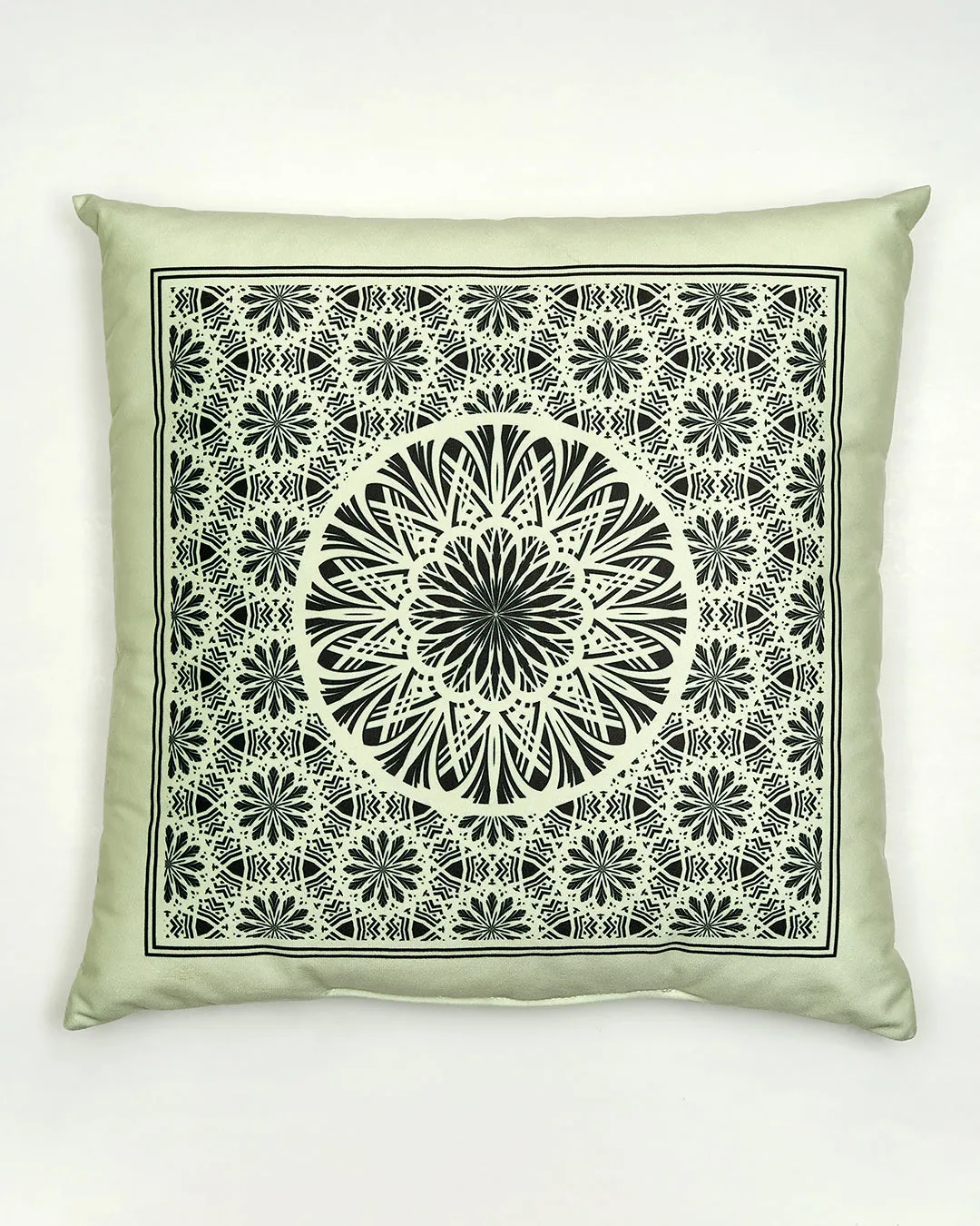 SERENITY MANDALA Decorative Throw Pillow In Sage Black