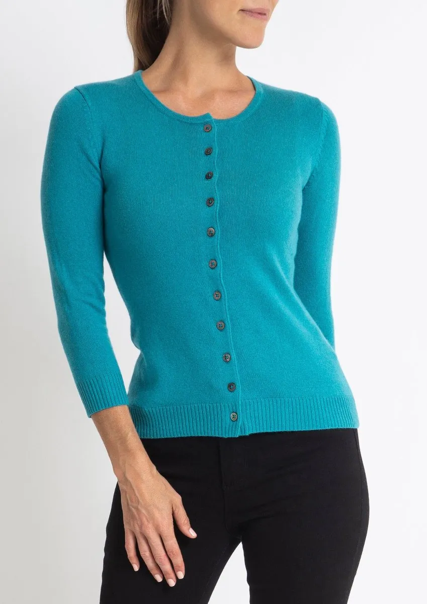 Silk   Cashmere Victoria Cardigan in turquoise