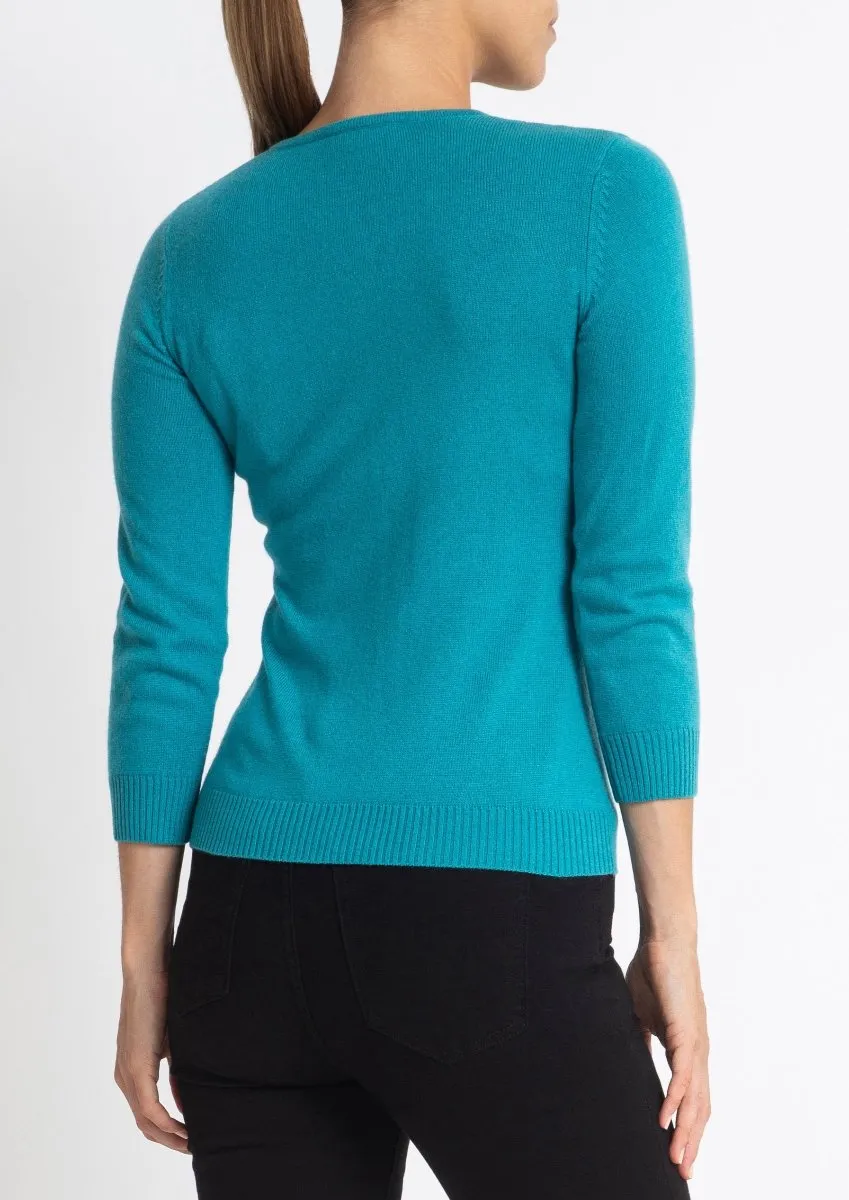 Silk   Cashmere Victoria Cardigan in turquoise