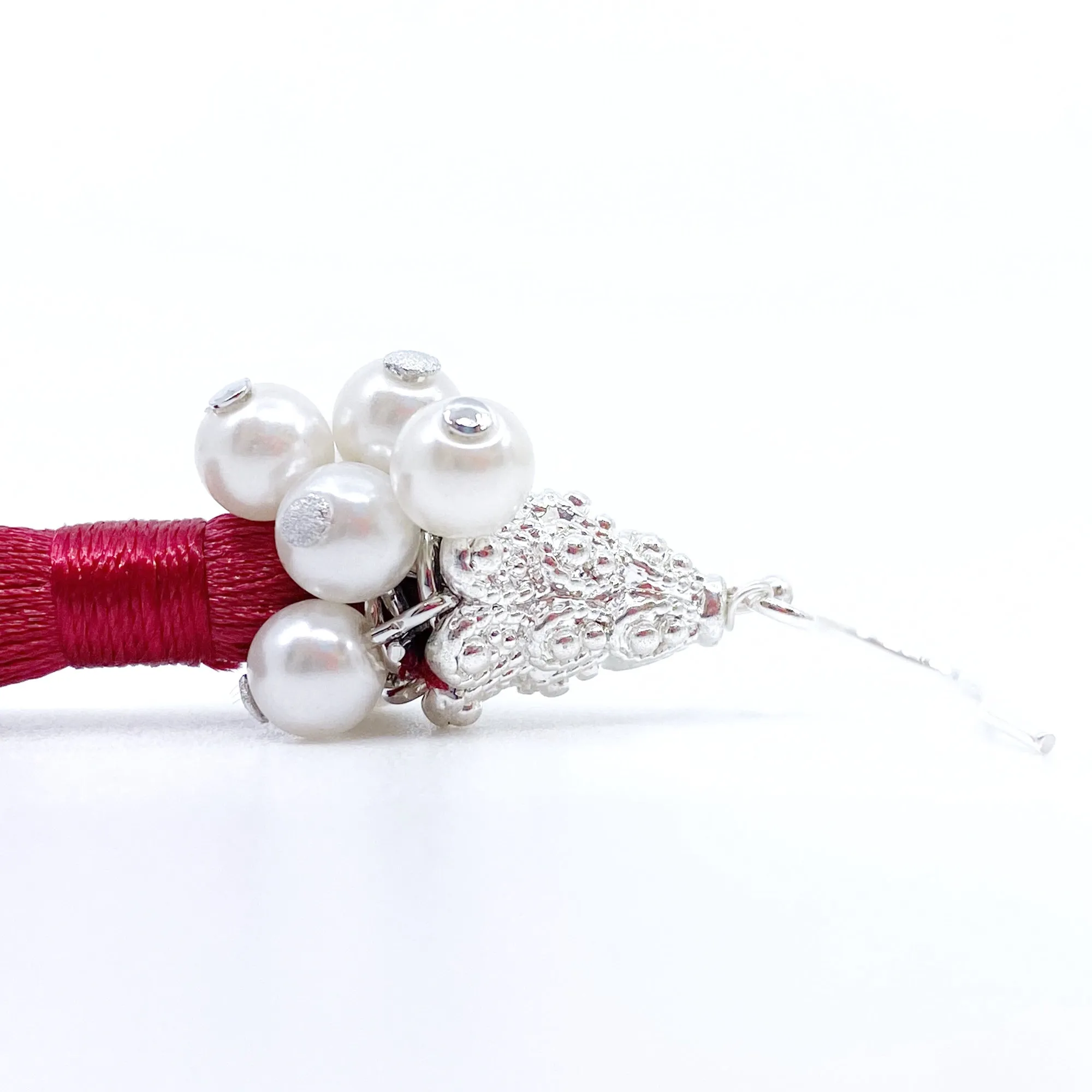 Silver Red Silk Tassel Earrings Short