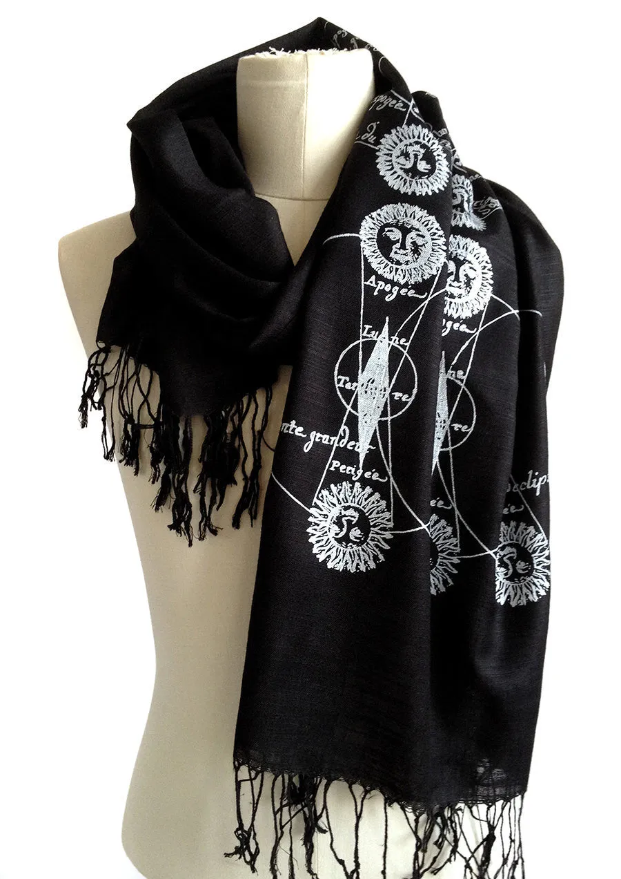 Solar & Lunar Eclipse scarf, linen-weave pashmina