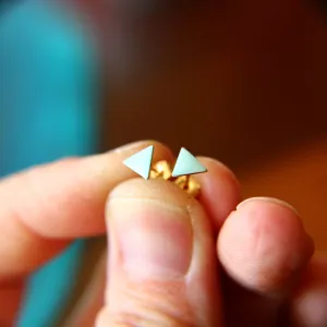 Triangle Earrings, Tiny Triangle Earrings, Gold Triangle Earrings, Turquoise Earrings, Enamel Triangle Earrings, Geometric Studs, Boho Chic